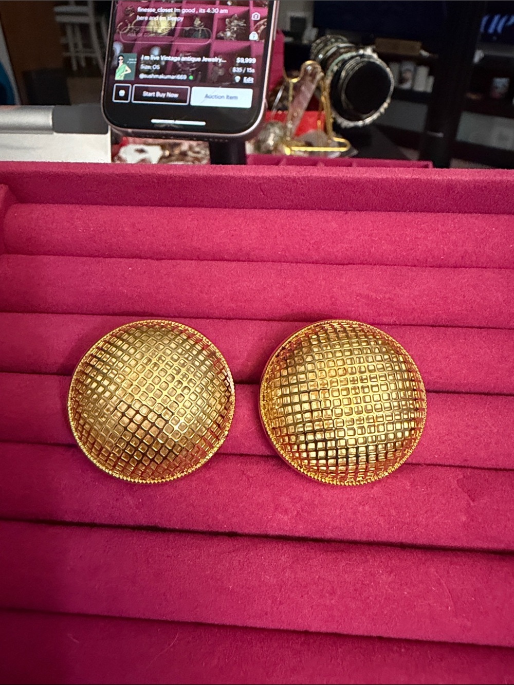 Gold Textured Dome Earrings - Women's Jewelry